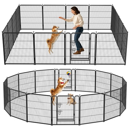 16 Panels Metal Dog Playpen, 32" Height Dog Fence Exercise Pen with Doors for Large Medium Small Dogs Rabbits Cats, Foldable Pet Puppy Playpen for Indoor & Outdoor Yard