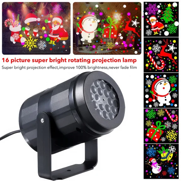 16 Pattern Christmas Led Projector Laser Light Snow Landscape Garden Lamp Decor