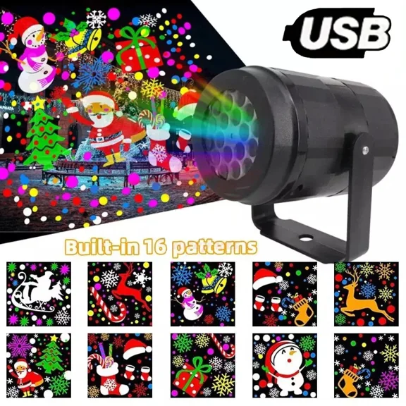 16 Pattern Led Christmas Projector Laser Light Snow Landscape Garden Xmas Lamp