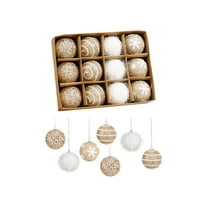 16 Pc Christmas Ball Bauble Sequin Snow Flower Finish Ball Ornament Christmas Indoor Outdoor Hanging Decoration Holiday Party Wedding Halloween Thanksgiving Valentine's Day Decor