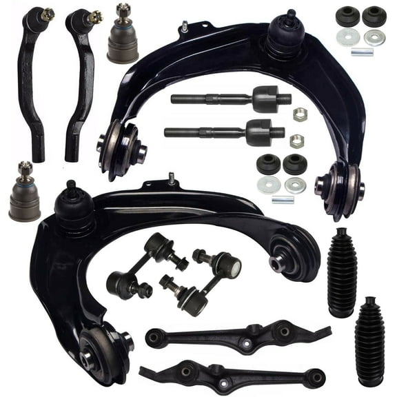 16 Pc Complete Suspension Upper & Lower Control Arms with Ball Joints Inner & Outer Tie Rod and Sway Bars Links Upper Shock Mount Bushing Bellow Boots