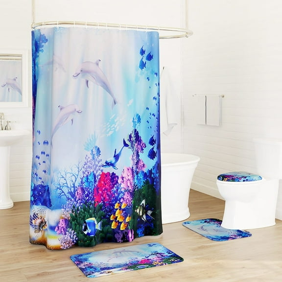 Dolphin Memory Foam Bath Rugs and Shower Curtain 16 Pc Set