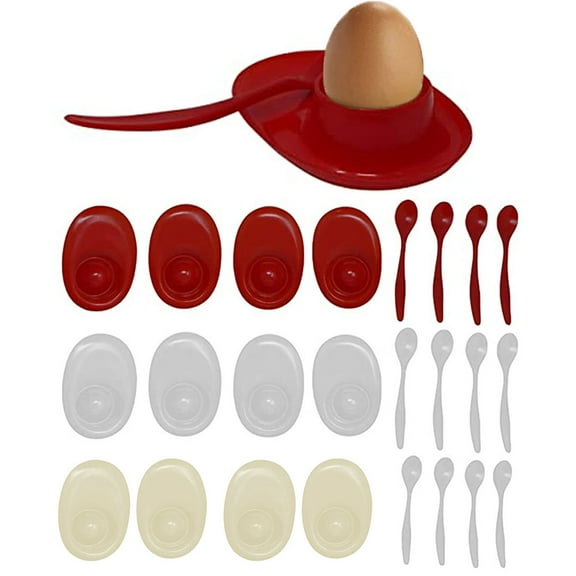 16 Pc Egg Cups w/ Spoons Set Poached Hard Boiled Bowl Saucer Appetizer Dip Plate
