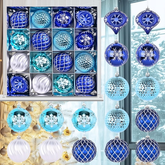 16 Pc Peacock Electroplated Painted Christmas Ball Set, Shiny Metallic Baubles with Artistic Designs for Tree and Festive Displays