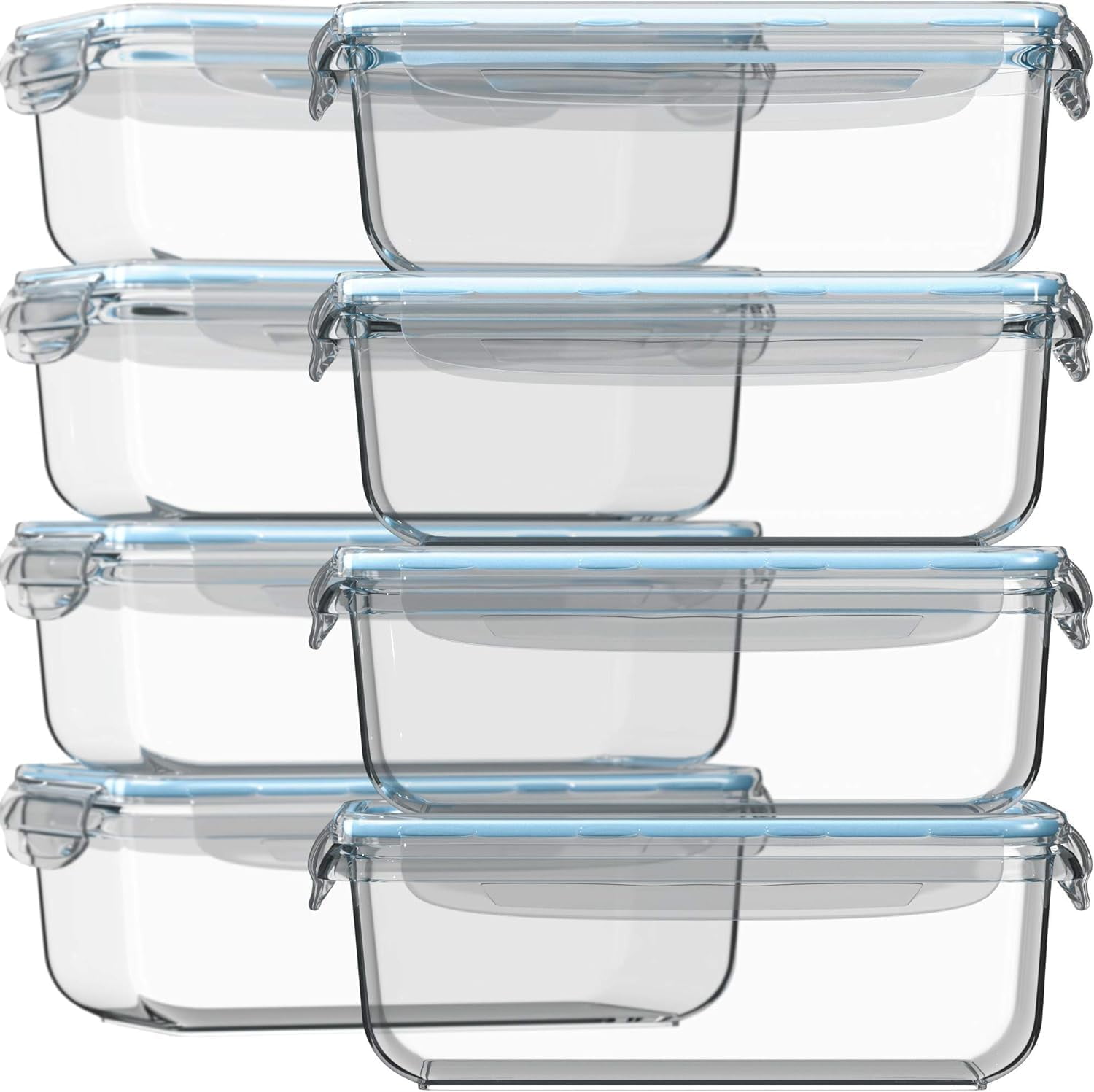16 Pc (Set of 8) 30 Oz Glass Food Storage Containers with Lids ...