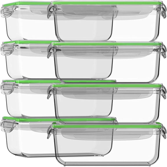 16 Pc (Set of 8) 30 Oz Glass Meal Prep Containers with Lids, Airtight Large Glass Food Storage Containers, Reusable Leak Proof BPA Free, Freezer to Oven and Dishwasher Safe