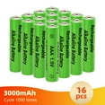 thumbnail image 1 of 16 Pcs 1.5V 3000mAH Alkaline Rechargable Batteries for Razor, Flashlight, Wireless Microphone(AAA Size), 1 of 8