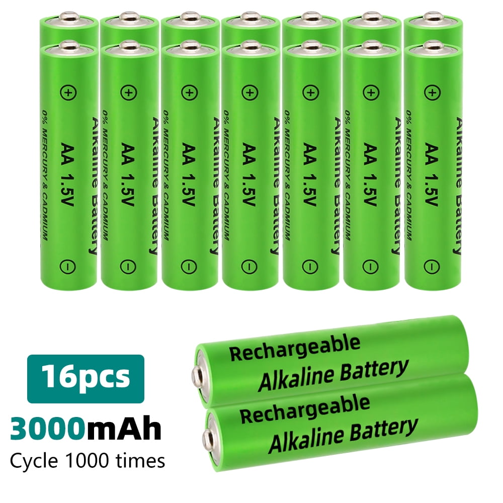 16 Pcs 1.5VAA Rechargeable High-Performance Alkaline Batteries, Recharge up to 400-500 Times, Standard Capacity 3000 mAh, Pre-Charged