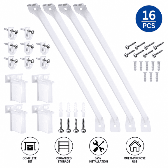 16 Pcs 12 Inch Wire Shelf Support Brackets Kit 4 Closet Support Brace 8 Down Wall Clips and 4 Wire Shelf End Brackets