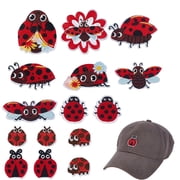 16 Pcs 12 Styles Ladybug Embroidery Patches Cartoon Cute Iron on Patches Small Embroidered Patch Appliques for Shoes Backpack Repairing and Decorations DIY