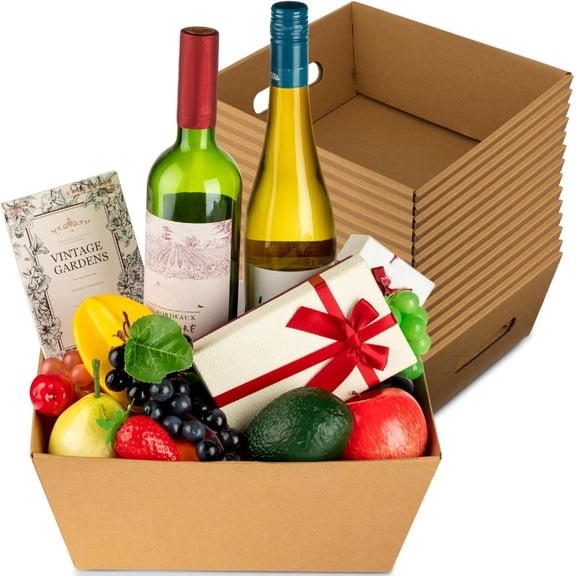 16 Pcs 12x10 Inch Extra Large Cardboard Gift Baskets Bulk Farmhouse with Handles