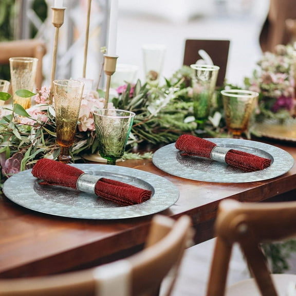 16 Pcs 13 Inches Round Charger Plates Silver Metal Chargers for Dinner Plates Rustic Style Galvanized Charger Plate Farmhouse Modern for Wedding Party Home Table Decoration Kitchen