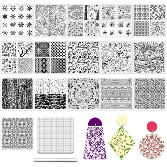 16 Pcs 16 Style Artistic Pattern Polymer Clay Texture Sheets Musical Note Silicone Clay Texture Mat Modeling Pattern Pad Sheets