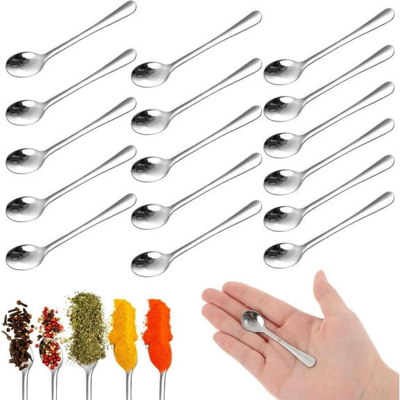 16 Pcs 2.87" Tiny Stainless Steel Spoons for Spices Jars Mini Small Little Condiment Spoons for Salt Pepper Sugar Honey Dessert Cake Coffee Ice Cream (Sliver)