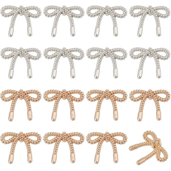 16 Pcs 2 Colors Alloy Button Bowknot Buttons Shape Button Decorative Bowknot Buttons for Suits Blouses Skirts Coat Uniform Jacket Sewing Craft Silver and Gold Multi-color