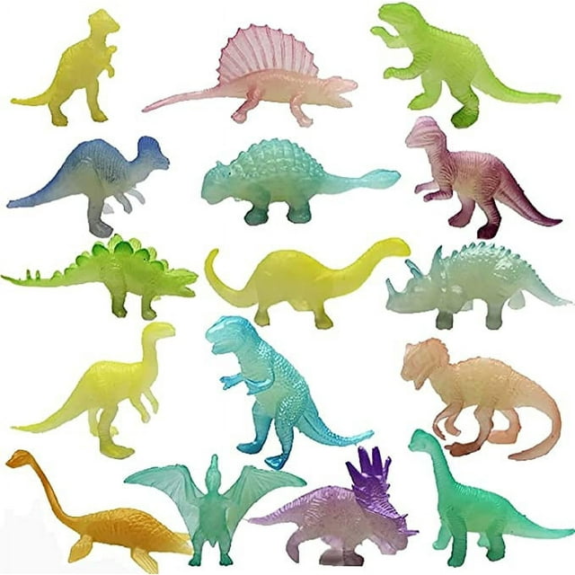 16 Pcs 2inch Mini Dinosaur Toy Set Glow in Dark Small Luminous