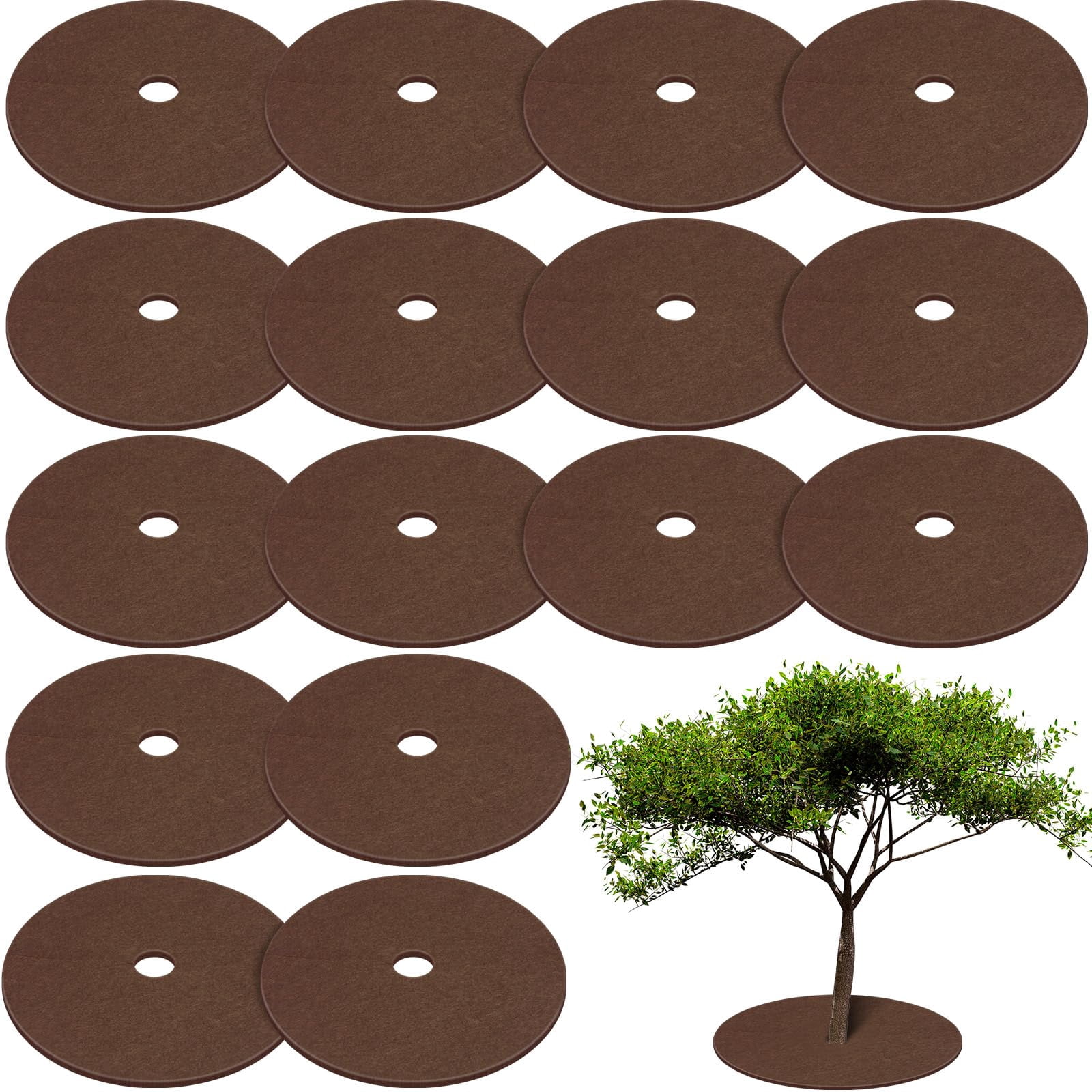 16 Pcs 32. 2 Inch Non Woven Tree Mulch Ring Round Tree Weed Barrier Mat ...