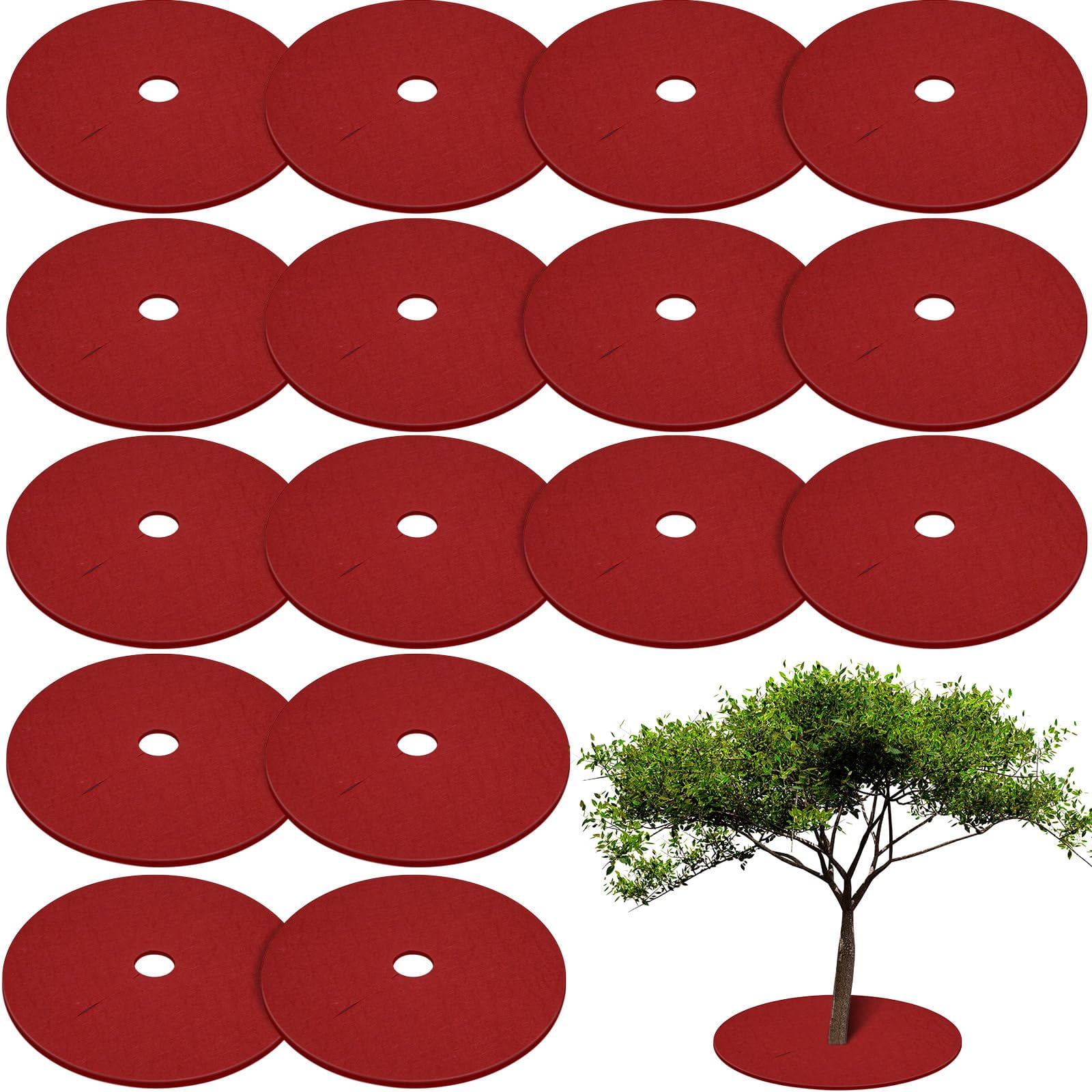 16 Pcs 32. 2 Inch Non Woven Tree Mulch Ring Round Tree Weed Barrier Mat Reusable Landscape Protector Base Barrier Fabric for Weed Root Protection