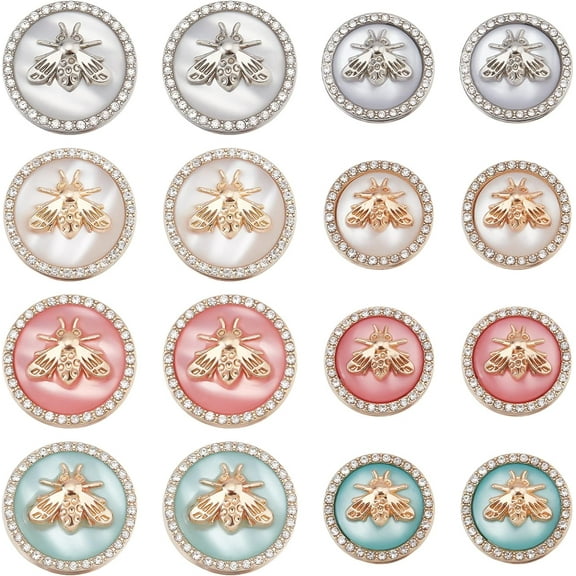 16 Pcs 3D Bee Round Metal Button 18mm 25mm (4 Colors) 1-Hole Zinc Alloy Shank Buttons Enamel Blazer Buttons Set for Blazer Suits Sport Coat Uniform Jacket Sewing Fasteners Crafts 1box