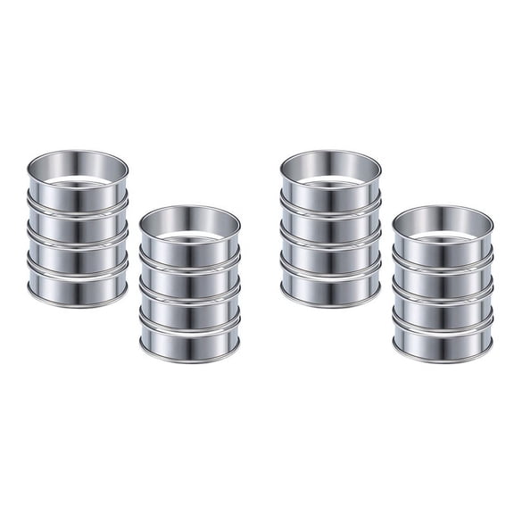 16 Pcs 4.1 Inch Muffin Tart Rings Double Tart Ring Stainless Steel Round Ring Mold for Home Cooking,16 * Cake Rings,Silver