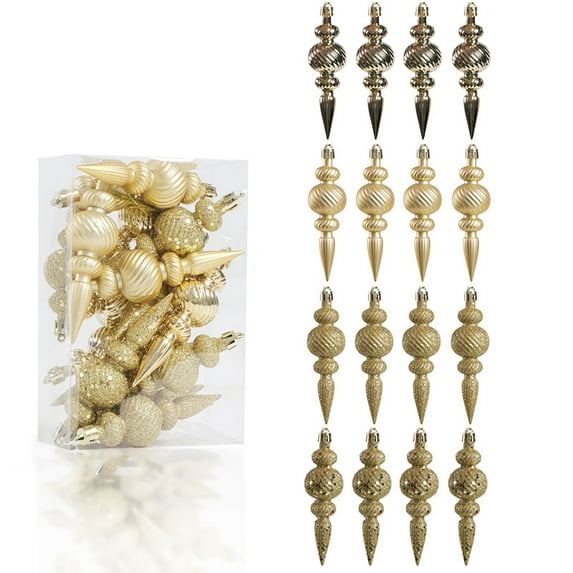 16 Pcs 4.3inch Christmas Finials Balls Ornaments Shatterproof Vintage Plastic Finial Christmas Tree Hanging Ornaments for Holiday Xmas Home Party Decoration