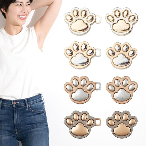 16 Pcs 4 Colors Cat Paw Adjustable Buttons Jeans Alloy Pants Pins Decorative Waist Buckles Tighten Waist Instant Button Pins