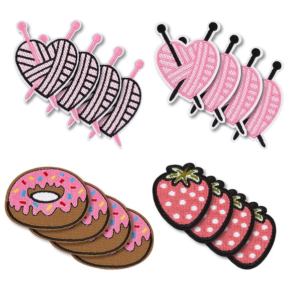 16 Pcs 4 Style Food Patch Embroidered Donut Strawberry Heart Applique Decorative Repair Patch Sew on Iron on Patch