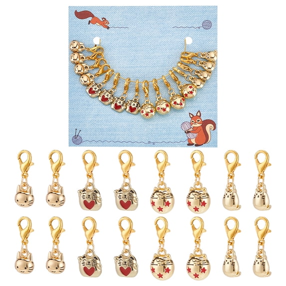 16 Pcs 4 Styles Cat Stitch Markers Enamel Crochet Stitch Marker Charms Removable Lobster Clasp Locking Stitch Marker