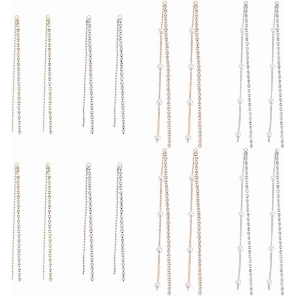 16 Pcs 4 Styles Tassel Earring Charms Rhinestones Tassels Charms Rhinestone Earring Extender Vintage Earrings Pendants with Tiny Pearls