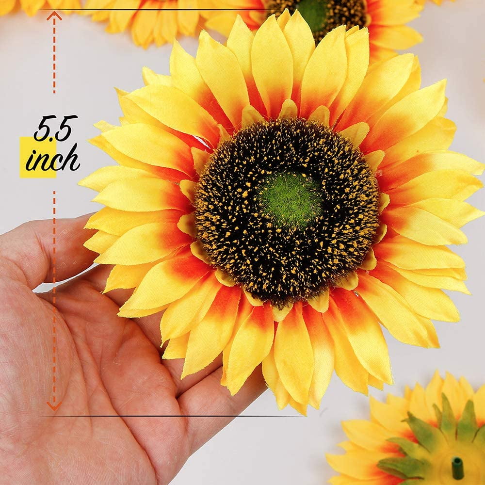 16 Pcs 5.5 Inch Artificial Silk Sunflower Heads, Large Fake Sunflowers