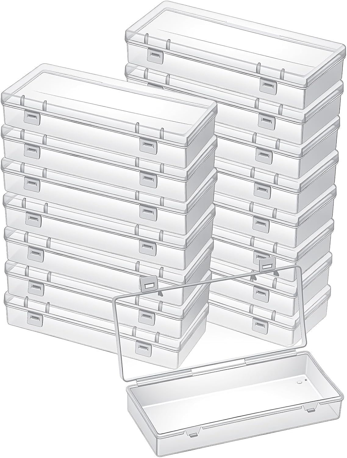 16 Pcs 6'' Plastic Storage Boxes, Small Storage Containers with Hinged Lids, Rectangle Clear Boxes for Beads, Jewelry, Game Pieces, Pens and Crafts Items(6.2'' x 1.2'' x 2.5'')