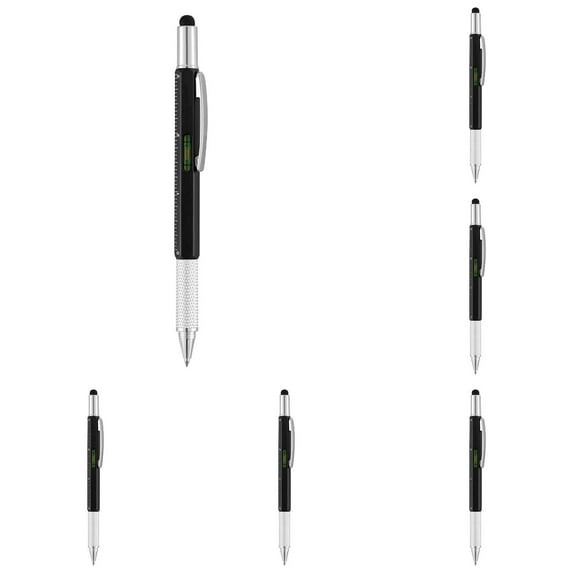 16 Pcs 6-in-1 Multi-Functional Pen, Multitool Pen Tool Cool Gadget for Men, Portable Plastic Tool Pen, Practical Ideal Gift for Men's Birthday Engineer Woodworkers Teachers and DIY Lovers (Black)