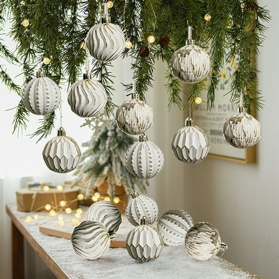 16 Pcs 6cm Christmas Ball Ornaments Neutral Textured Vintage Christmas Tree Decorations Rustic Distressed Christmas Ornaments with Hanging Loop for Farmhouse Xmas Home Wedding Party