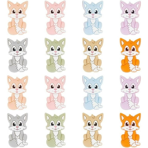 16 Pcs 8 Colors Fox Silicone Focal Beads Cute Animal Shaped Silicone Beads Rubber Beads for Beaded Pens Kaychain Necklaces Jwewlry Making Crafts Mixed Color