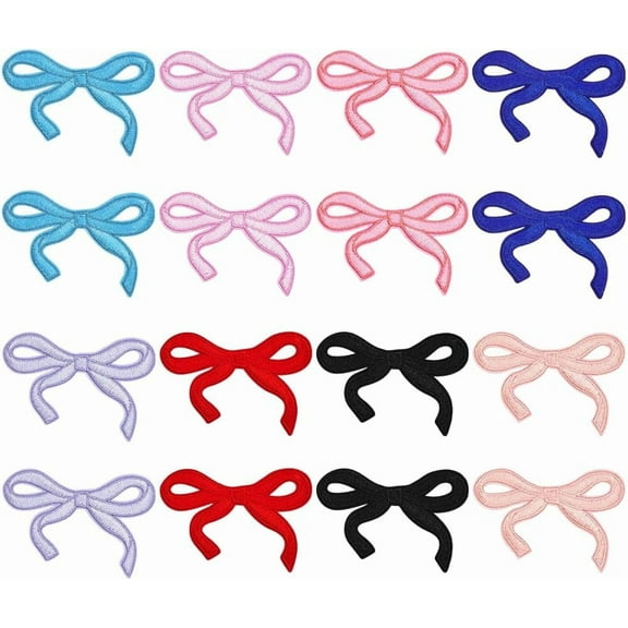 16 Pcs 8 Colors Iron on Patch 2x2.9inch Pink Appliques Bowknot Polyester Patch Embroidery Applique for Backpack Dress Hat Jeans Decoration