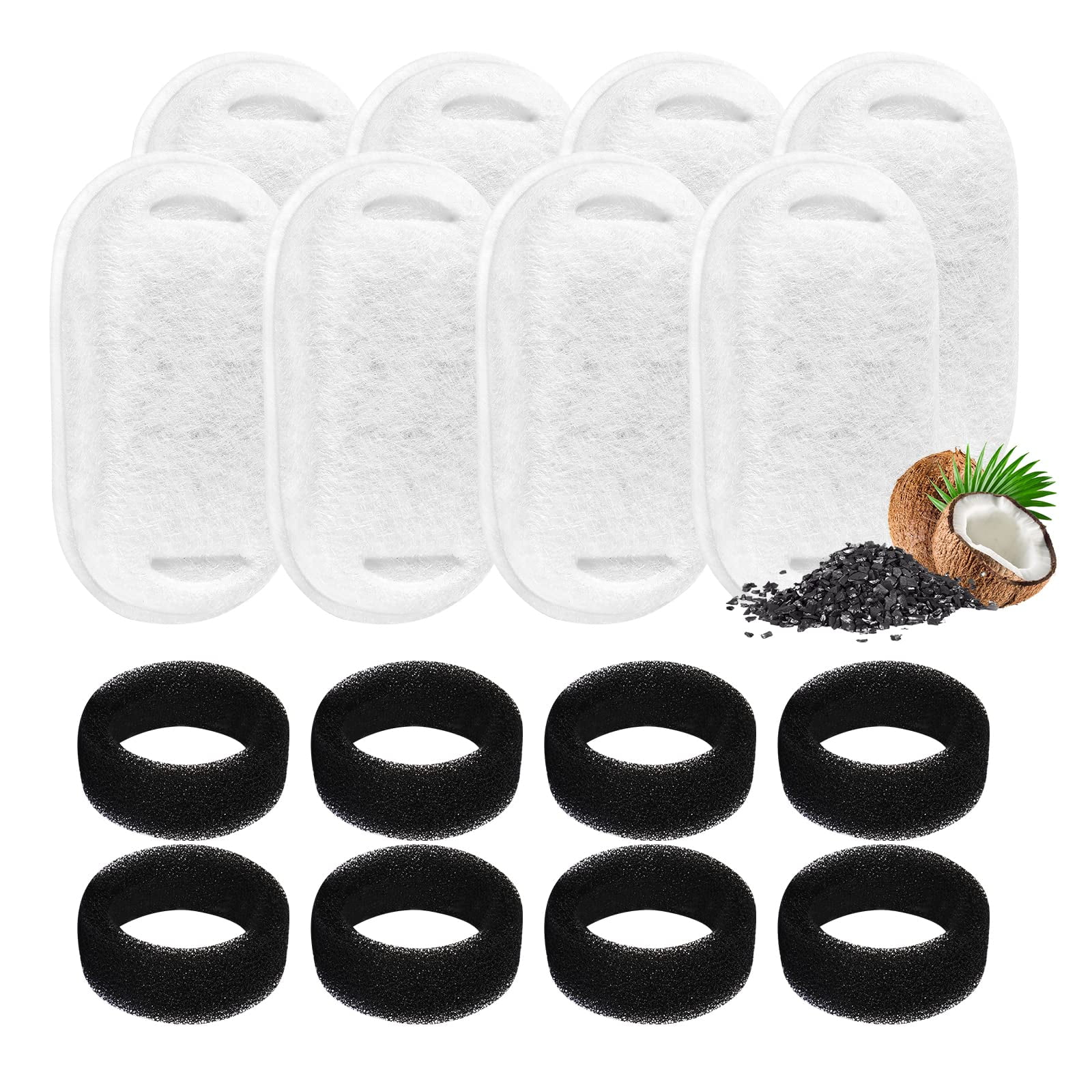 Pack De 16 Recambios Para Fuentes De Agua De Gato Invengo: 8 Filtros + 8 Esponjas, Con Carbón Activado De Coco