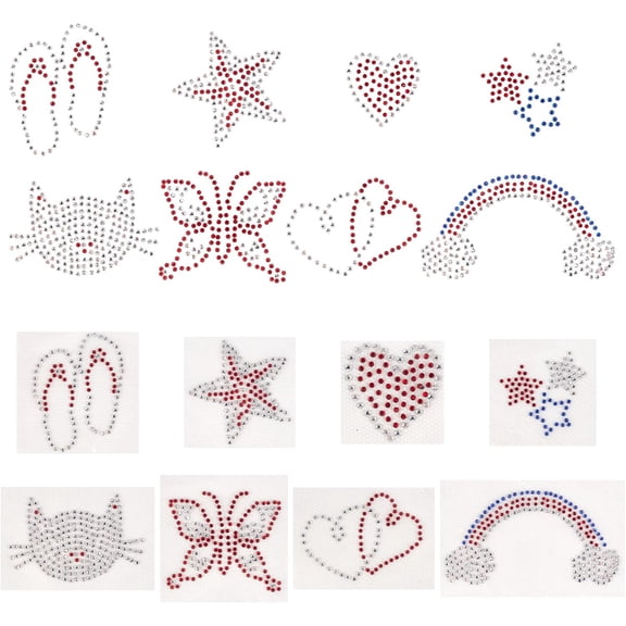 16 Pcs 8 Patterns Rhinestone Hot Drilling Pattern DIY Transfers Patches Hotfix Motif Transfer Applique Iron on Decals DIY