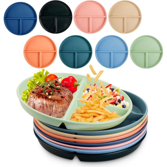 16 Pcs 9 Inch Unbreakable Divided Plates 3 Compartment Reusable Dinner Portion Control Dishwasher Microwave Safe