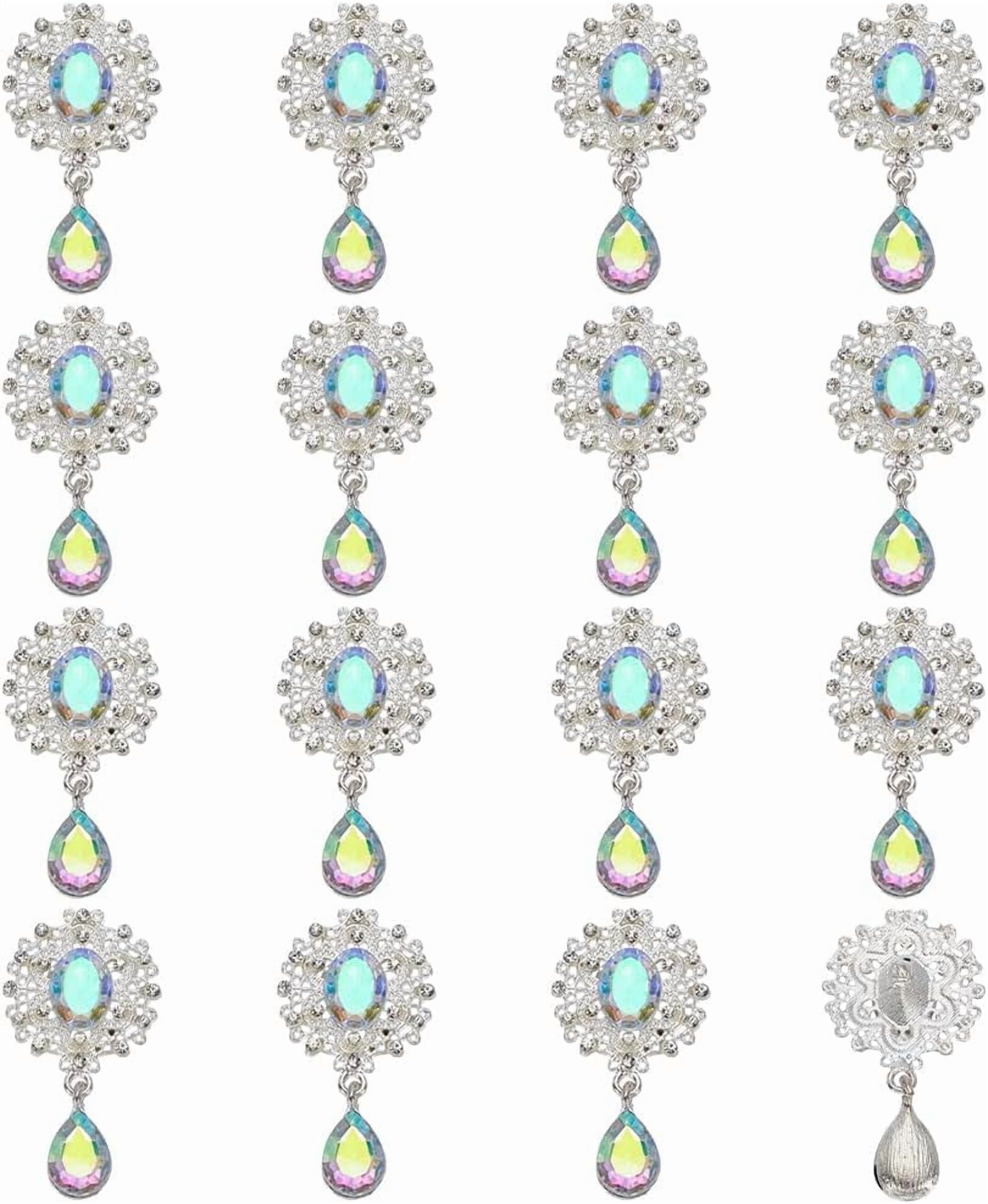 16 Pcs Alloy Rhinestone Brooch Buttons Rhombic Pendant 1.9x1Inch Oval ...