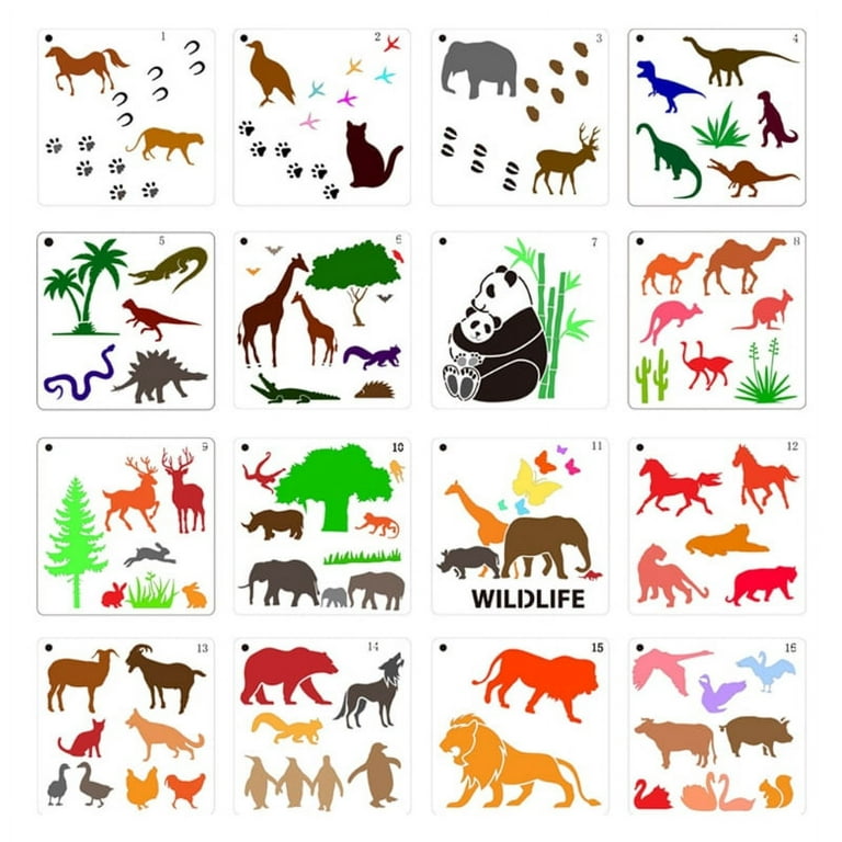 16pcs Cute Animal Stencils For Children Art Drawing Painting DIY Templates