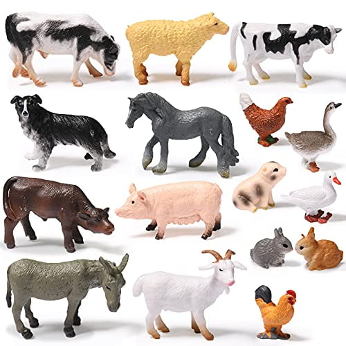 16 Pcs Animal Figures Toys Realistic Jungle Animal Figurines Mini Learning Educational Playset Farm Cake Topper Ornaments for Easter Egg Fillers Birthday Christmas Farm Themed Party
