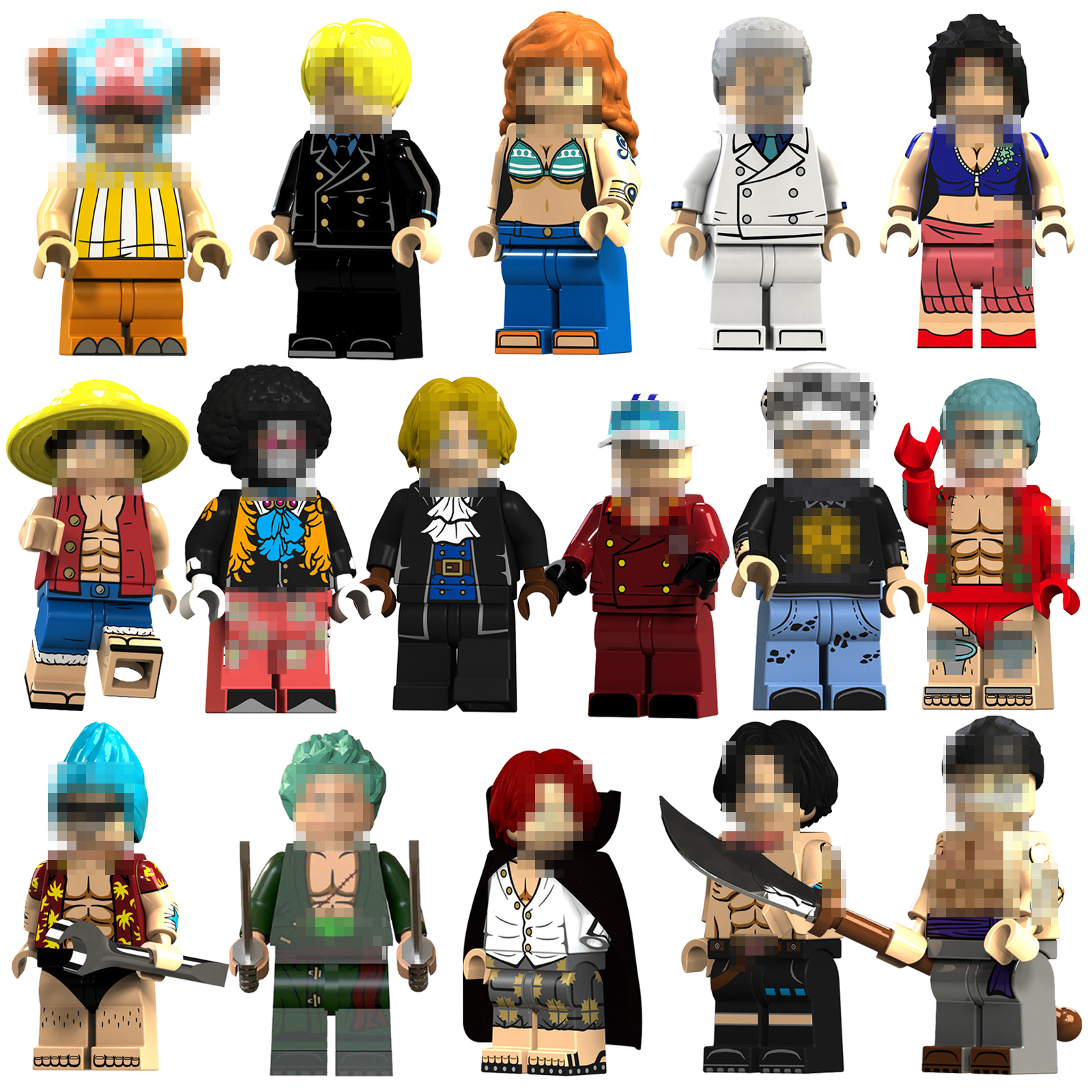 16 Pcs Anime One Piece Mini Action Figures Building Blocks Toys