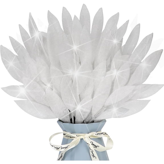 16 Pcs Artificial Glitter Leaves 13.8" Fake Plants Flower Branches Leaf Christmas Tree Picks Sparkling Fillers Sprays for Xmas Wreath Garland DIY Crafts Home Holiday Arrangement Decor