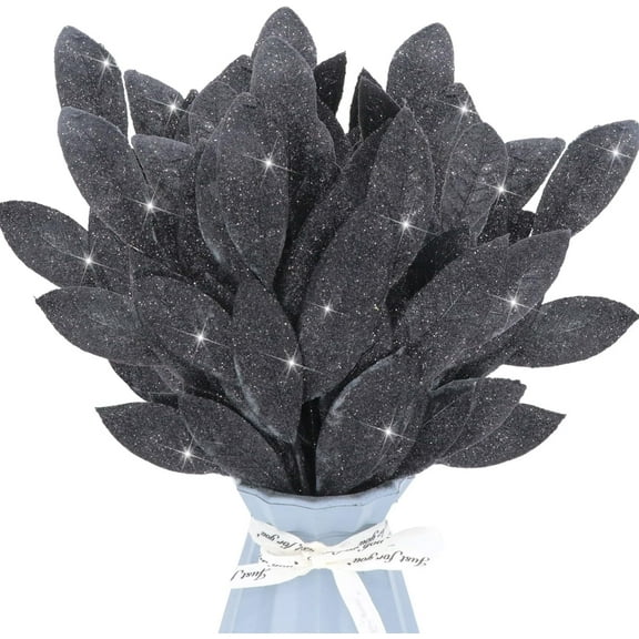 16 Pcs Artificial Glitter Leaves 13.8" Fake Plants Flower Branches Leaf Christmas Tree Picks Sparkling Fillers Sprays for Xmas Wreath Garland DIY Crafts Home Holiday Arrangement Decor