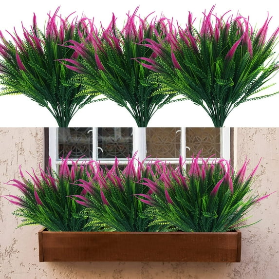 16 Pcs Artificial Plants for Outdoors UV Resistant Plastic Faux Shrubs Greenery Bushes Fake Setaria Flowers for Home Garden Table Centerpiece Indoor Outside Decor (Fuchsia)