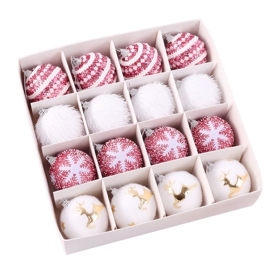 16 Pcs Assorted Christmas Tree Ornaments, 2.36 Inch Plastic Hanging Baubles, Pink Xmas Balls for Tree Holiday Party Home Decor