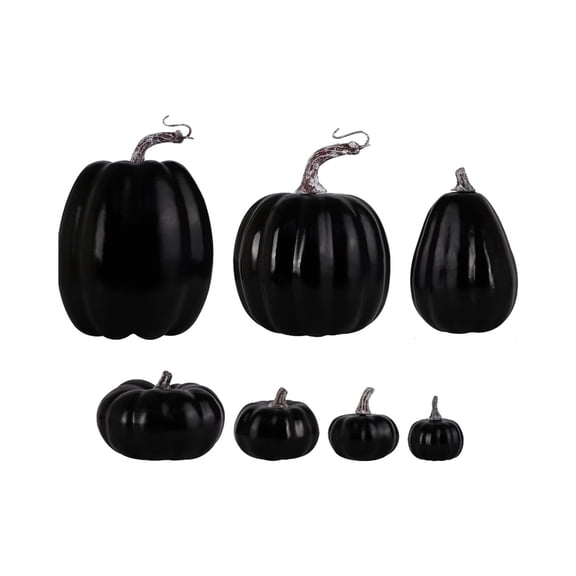 16 Pcs Assorted Sizes Artificial Pumpkins, Fake Faux Foam Pumpkins, Fall Harvest Table Decor, Rustic Autumn Pumpkins, Miniature Pumpkin Ornaments for Halloween Thanksgiving Decor, Black