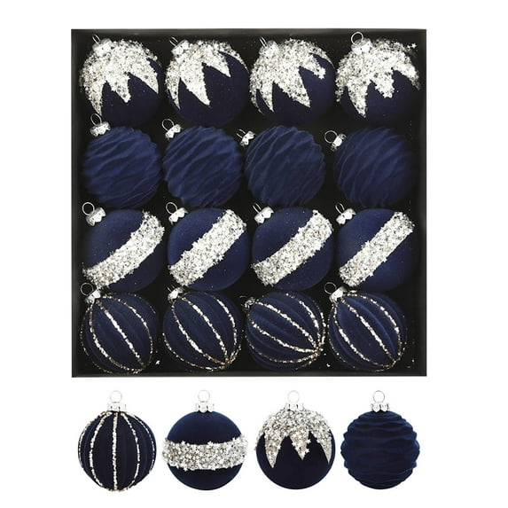 16 Pcs Velvet Christmas Ornaments Balls glitter christmas tree decor flocked xmas balls for Indoor/Outdoor, wedding party, Festivals, Home Decorations