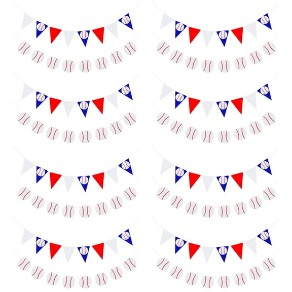 16 Pcs Baseball Flag Ornament Decor Party Pull Flag Baseball Bunting Baby Banner Party Supply Baseball Themed Banner