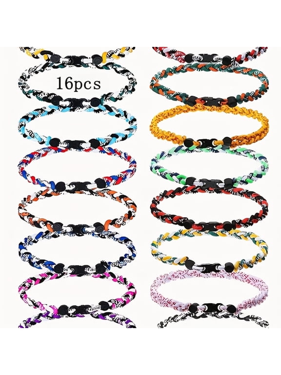 16 Pcs Baseball Necklaces - 18 Inch Braided Baseball Necklace with Adjustable Elastic Bands, Multicolor Baseball Rope Necklace Set, Ideal for Baseball Team Gifts & Sports Party Favors
